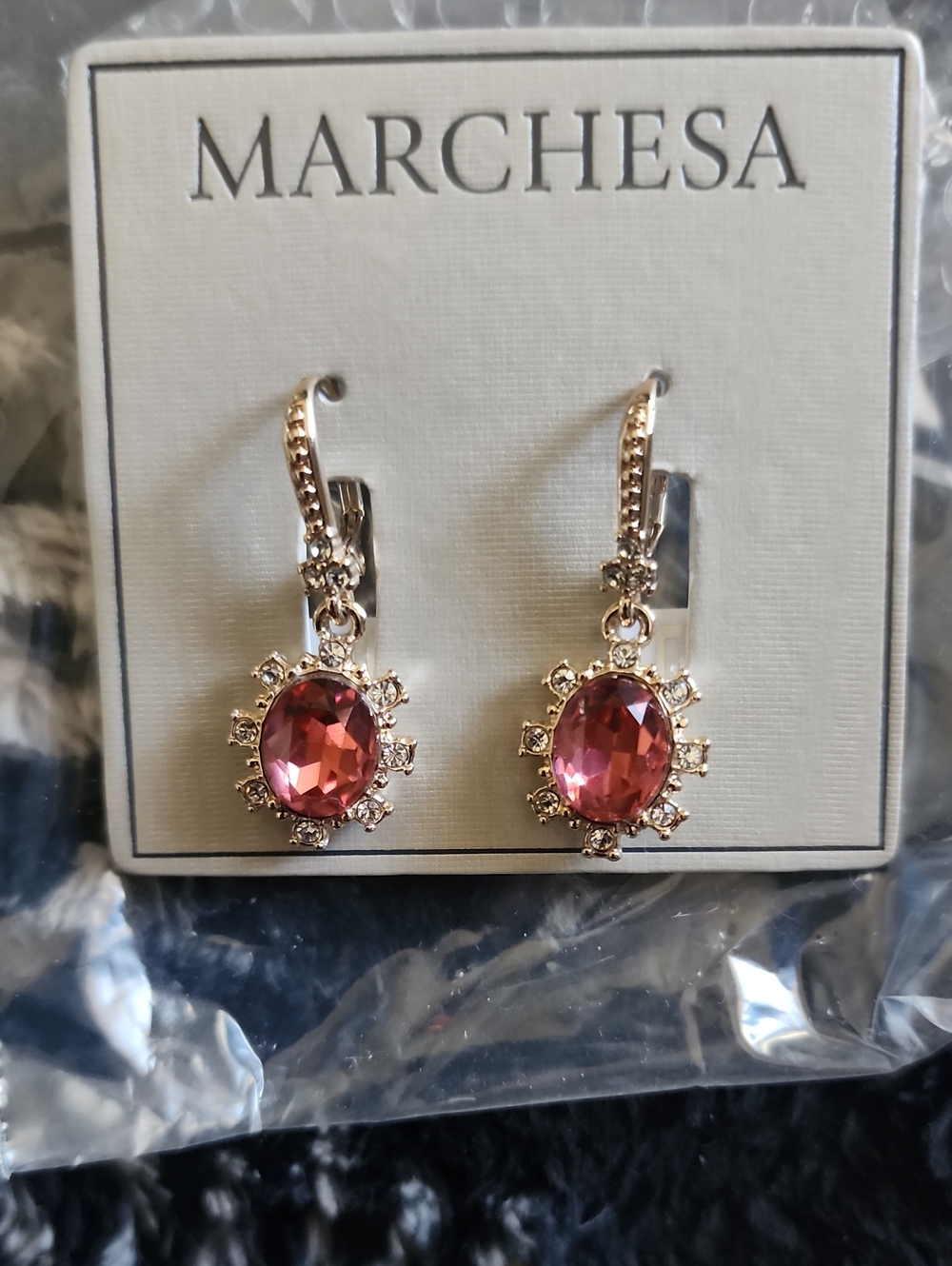 Marchesa Gold-Tone Earrings with Red/Pink Oval Crystals